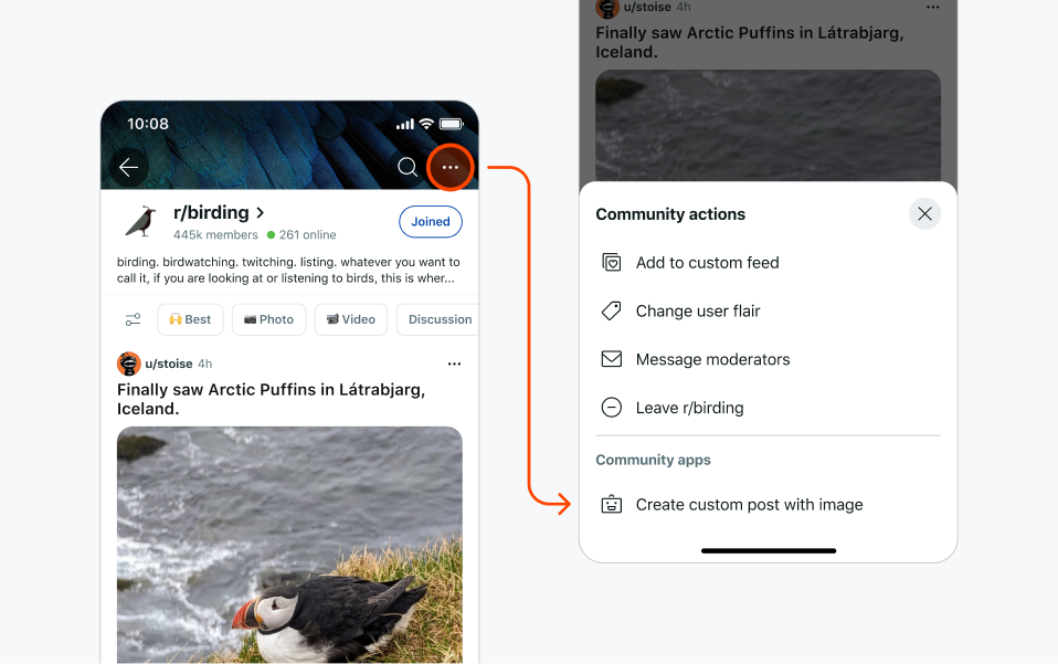 Subreddit menu actions