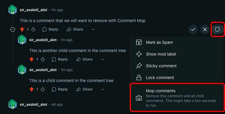 menu actions